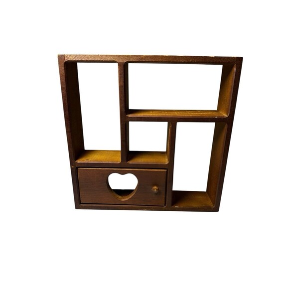 Vintage Wooden Knick Knack Hanging Display Wall Shelf Cut Out Heart Doors Retro - Picture 1 of 7